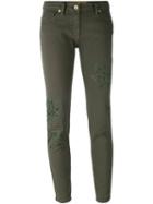Blumarine - Leaf Patch Skinny Trousers - Women - Cotton/spandex/elastane - 48, Women's, Green, Cotton/spandex/elastane