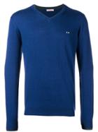 Sun 68 Slim-fit Logo V-neck Sweater - Blue