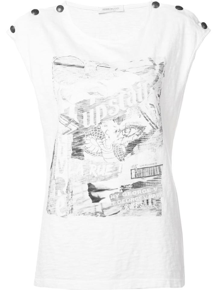 Pierre Balmain Buttoned Shoulder Graphic T-shirt
