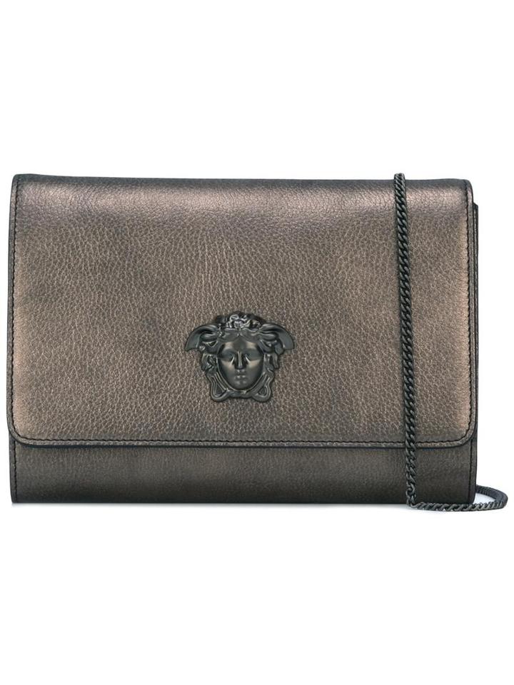 Versace 'palazzo Medusa' Patent Foldover Clutch, Women's, Grey