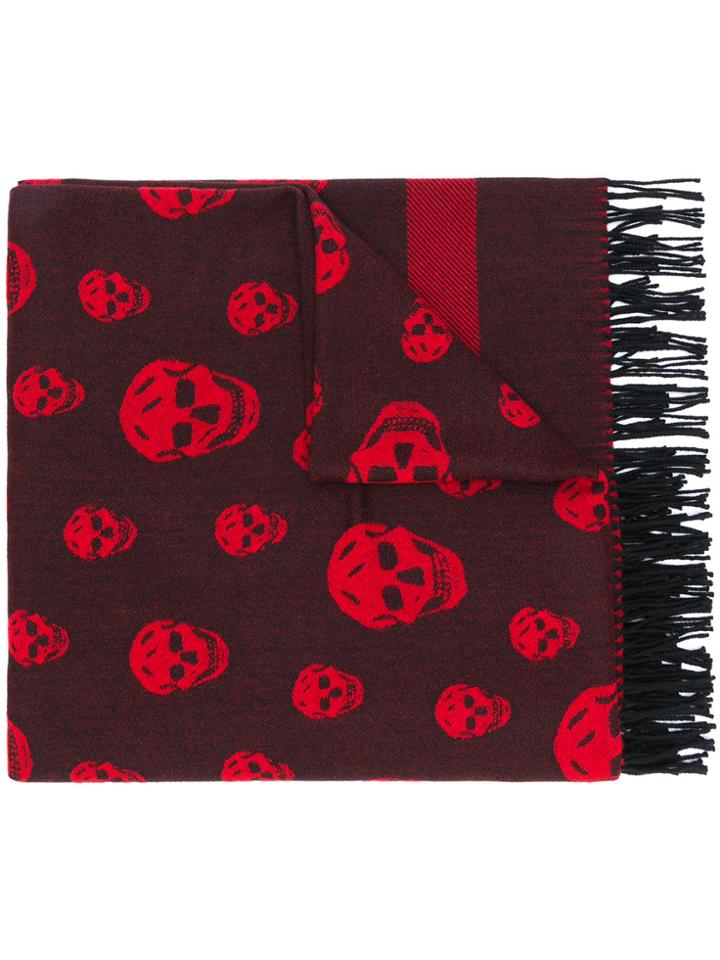 Alexander Mcqueen Skull Printed Wide Scarf - Red