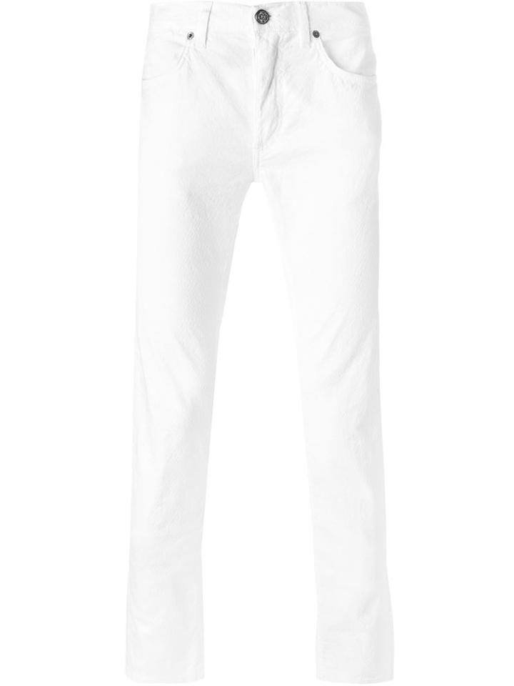 Roberto Cavalli Jacquard Snakeskin Jeans, Men's, Size: 34, White, Cotton/spandex/elastane