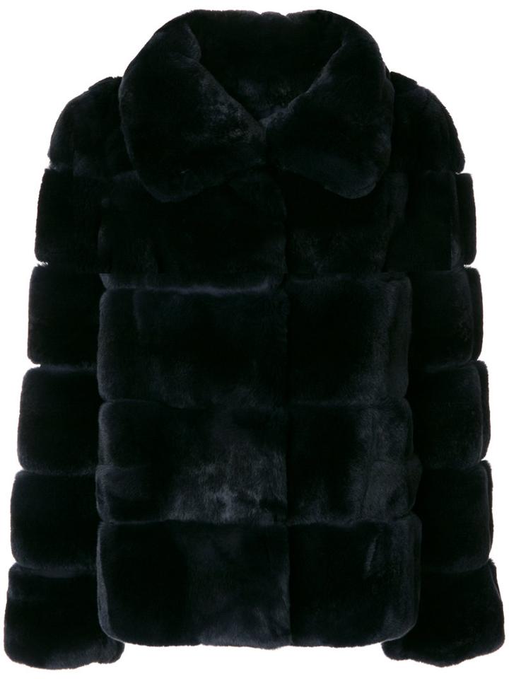 Yves Salomon - Wide Collar Coat - Women - Silk/rabbit Fur - 38, Blue, Silk/rabbit Fur