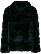 Yves Salomon - Wide Collar Coat - Women - Silk/rabbit Fur - 38, Blue, Silk/rabbit Fur