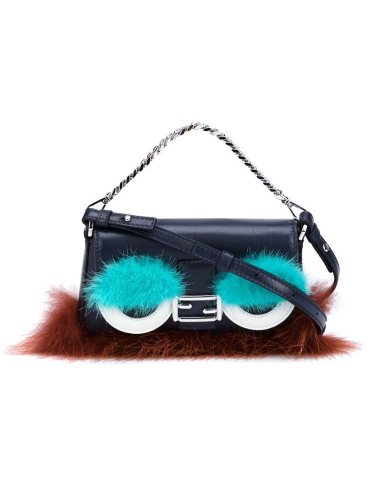 Fendi - Micro Baguette Crossbody Bag - Women - Fox Fur/leather/mink Fur - One Size, Black, Fox Fur/leather/mink Fur