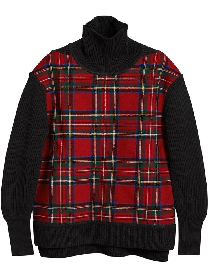 Burberry Tartan Panel Turtleneck Jumper - Red