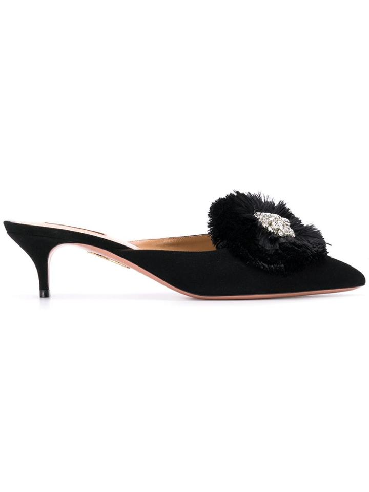 Aquazzura Crystal Lotus Mules - Black