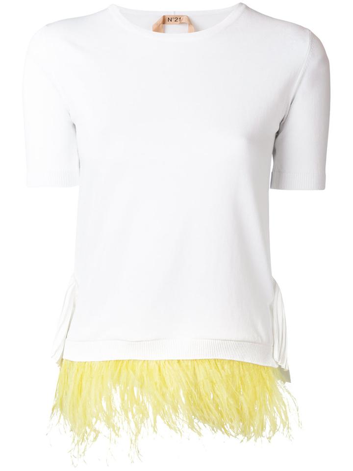 No21 Feather Trim Jumper, Women's, Size: 42, White, Cotton
