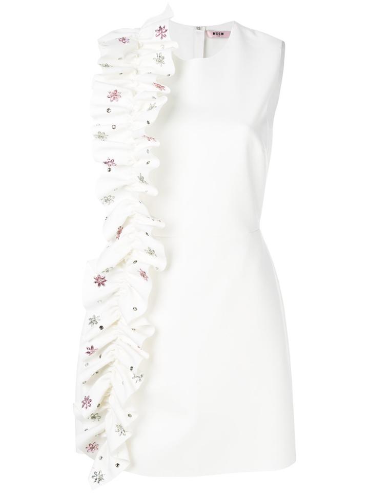 Msgm Frilled Appliqué Dress - White