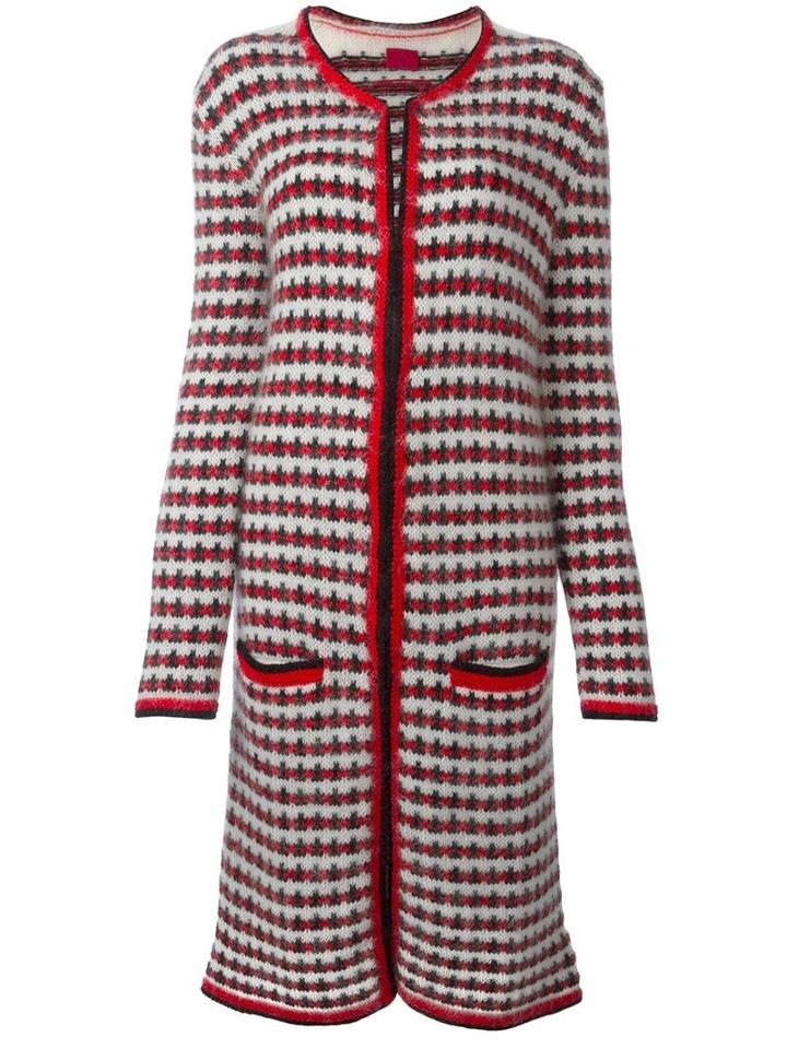 Moncler Gamme Rouge Patterned Knit Long Coat, Women's, Size: 44, Red, Wool/mohair/polyamide