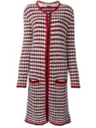 Moncler Gamme Rouge Patterned Knit Long Coat, Women's, Size: 44, Red, Wool/mohair/polyamide
