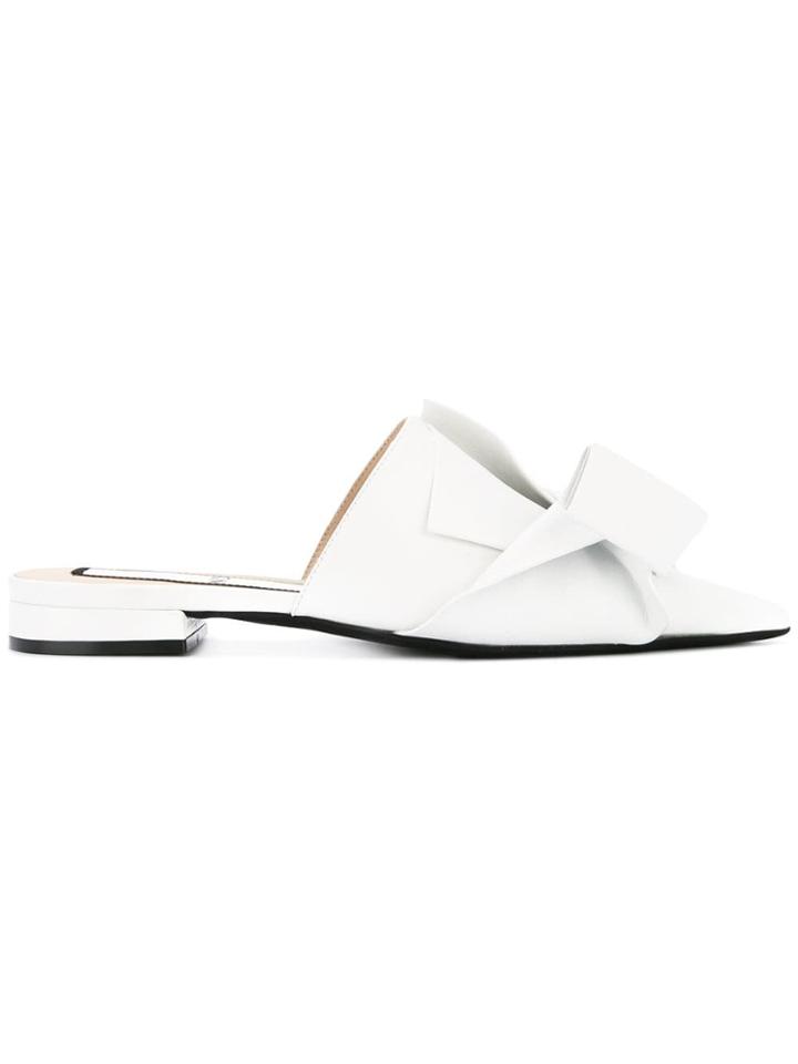 No21 Knot-detail Flat Mules - White