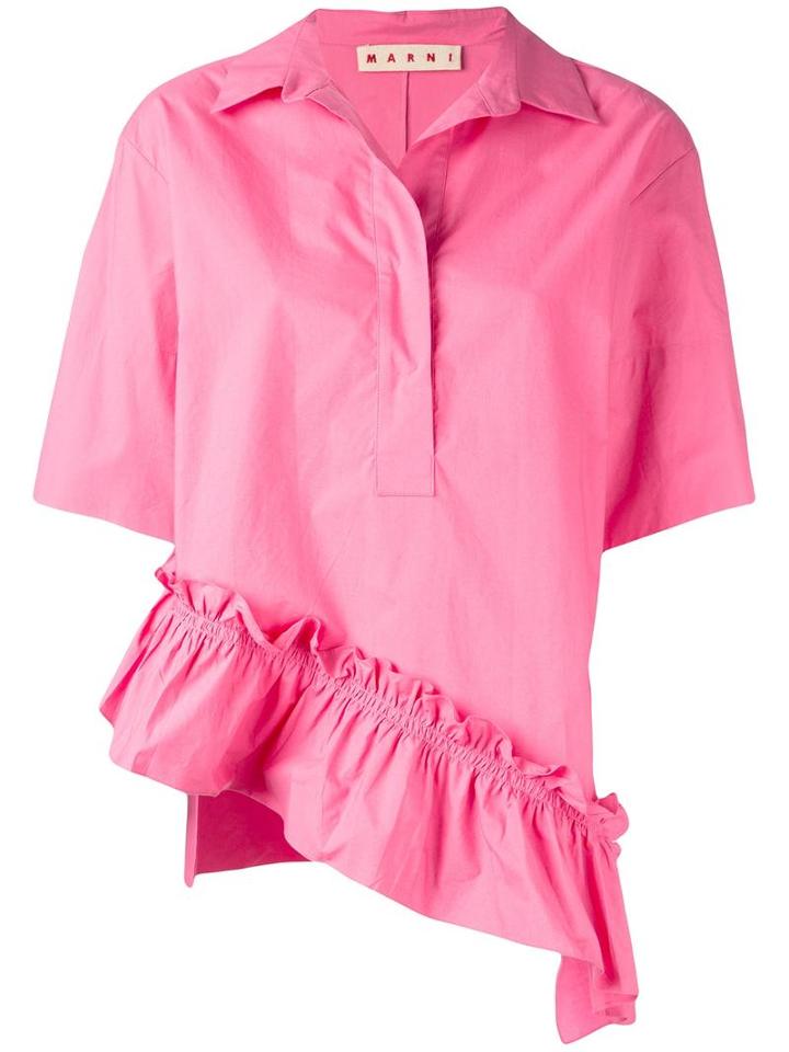 Marni - Asymmetric Ruffled Shirt - Women - Cotton - 48, Pink/purple, Cotton