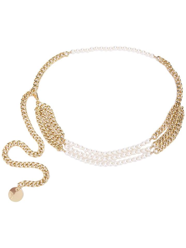 B-low The Belt Pearl Embellished Chain Belt - Gold
