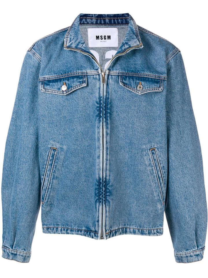 Msgm Logo Print Denim Jacket - Blue