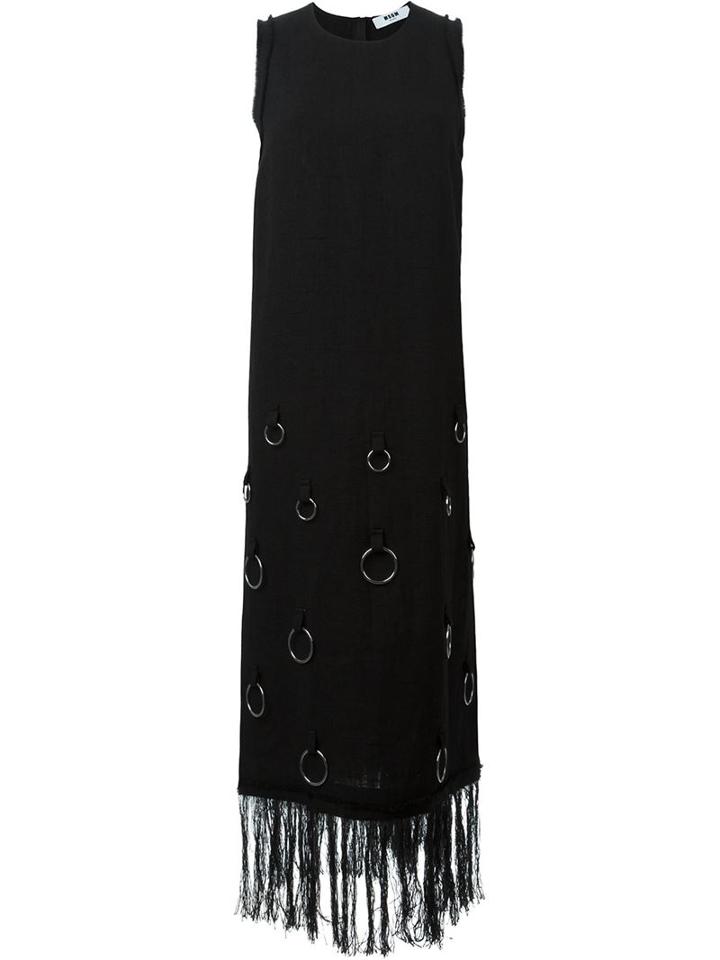 Msgm Fringe Frayed Sleeves And Hoops Dress