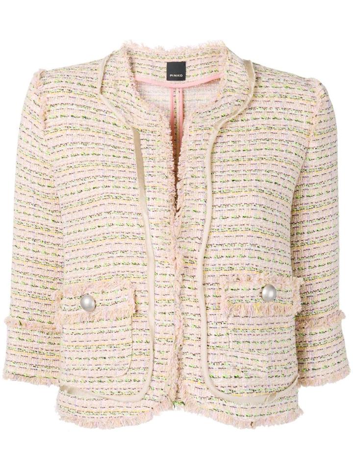 Pinko 3/4 Sleeve Tweed Jacket - Neutrals