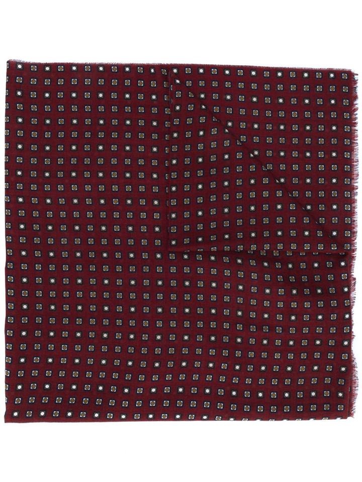 Altea Square Patterned Frayed Scarf - Red