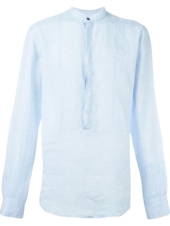 Dolce & Gabbana Mandarin Collar Shirt, Men's, Size: 39, Blue, Linen/flax
