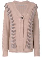 Agnona - Cable Knit Detail Cardigan - Women - Mink Fur/cashmere/wool - L, Pink/purple, Mink Fur/cashmere/wool