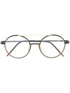 Thom Browne Round Frame Glasses, Blue, Metal/18kt Gold