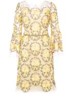 Marchesa Notte Floral-embroidered Dress - Yellow & Orange