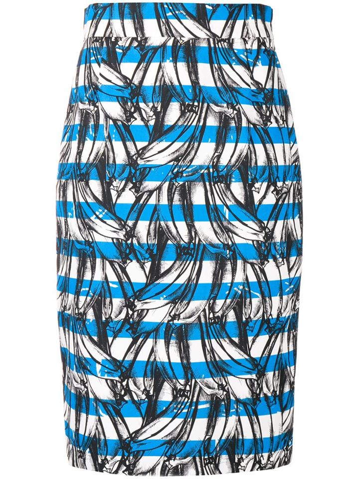 Prada Banana Print Striped Skirt - Blue