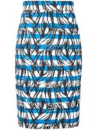 Prada Banana Print Striped Skirt - Blue