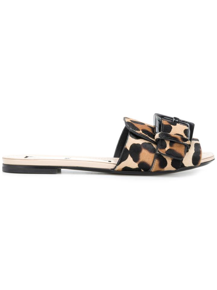 No21 Leopard Print Slide Sandals - Brown
