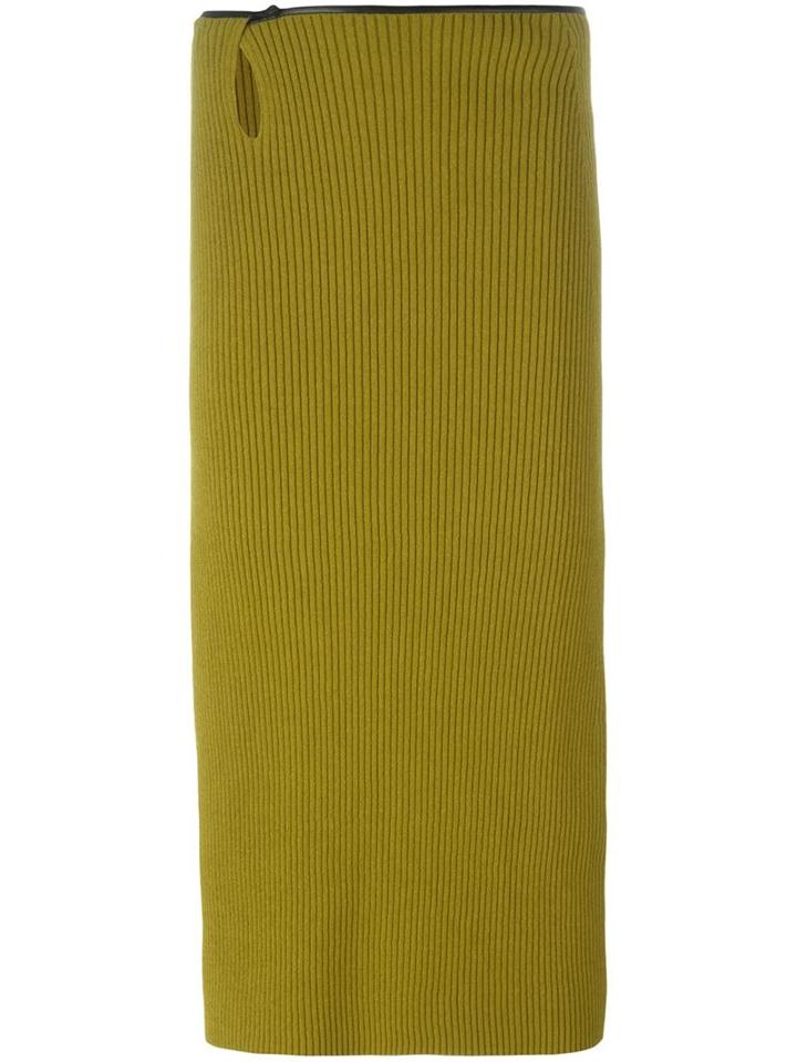 Petar Petrov Ribbed Midi Skirt, Women's, Size: 38, Green, Viscose/polyester/sheep Skin/shearling