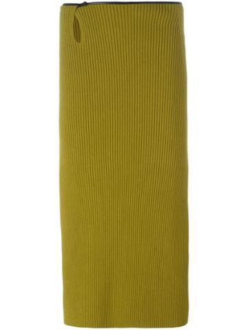 Petar Petrov Ribbed Midi Skirt, Women's, Size: 38, Green, Viscose/polyester/sheep Skin/shearling