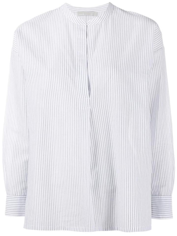 Vince Striped Split Neck Blouse, Women's, Size: Small, Blue, Cotton