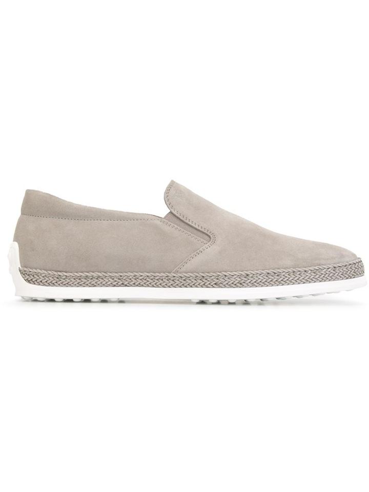 Tod S Braided Trim Slip-on Sneakers, Men's, Size: 10, Grey, Suede/leather/rubber