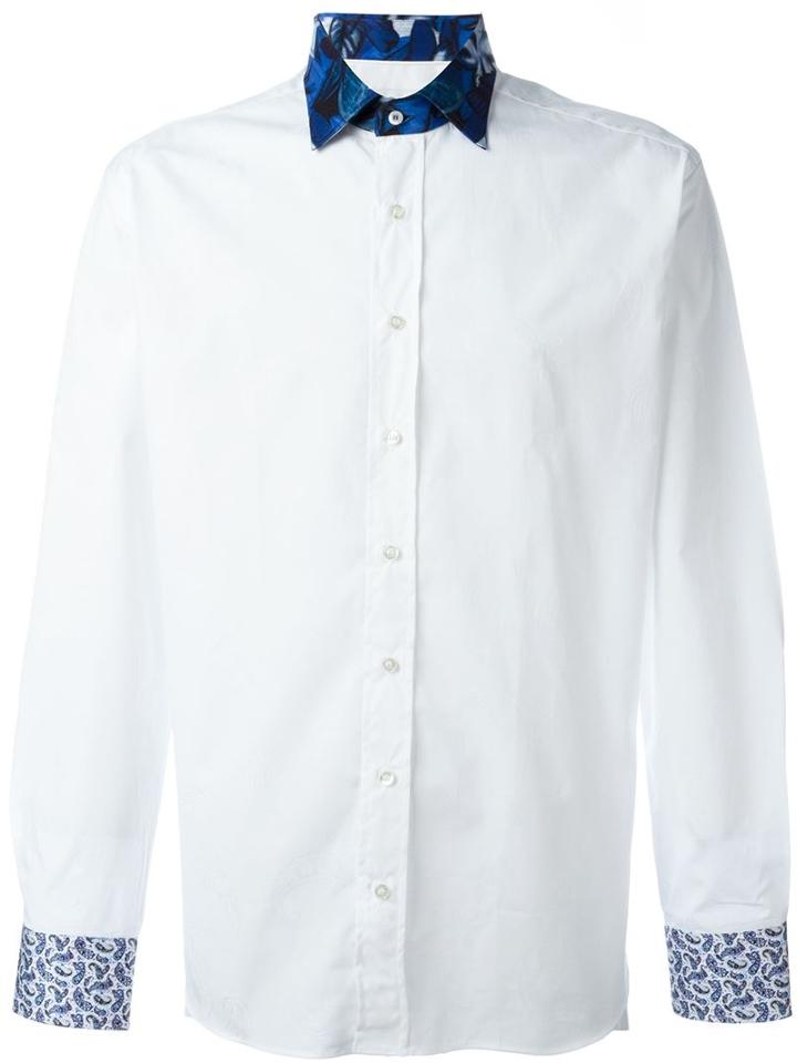 Etro Contrasting Collar And Cuff Shirt, Men's, Size: 42, White, Cotton