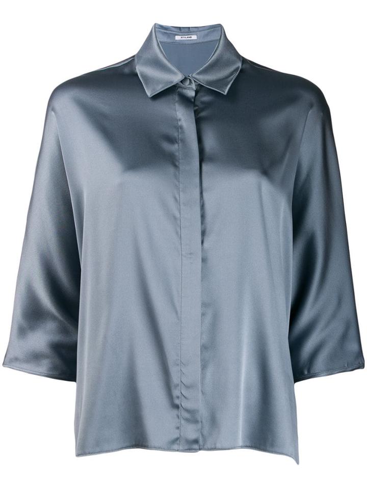 Styland Cropped Sleeves Shirt - Blue