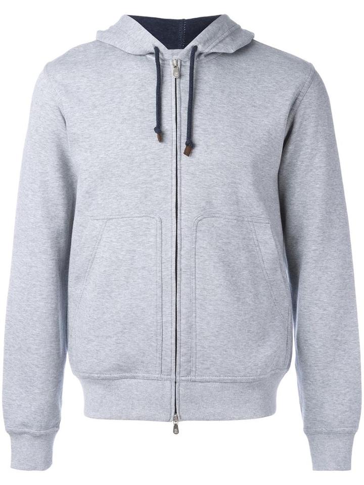 Brunello Cucinelli Zip Up Hoodie, Men's, Size: Large, Grey, Cotton/polyamide