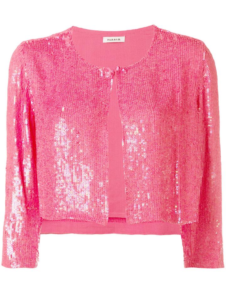 P.a.r.o.s.h. Cropped Sequin Cardigan, Women's, Pink/purple, Viscose/pvc