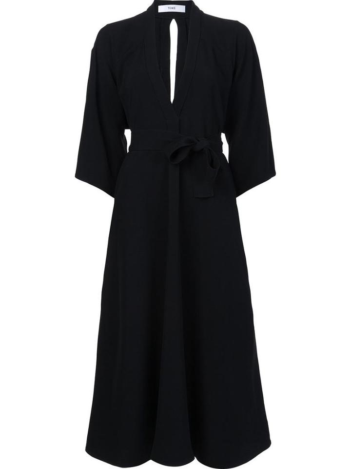 Tome V-neck Belted Dress, Women's, Size: 8, Black, Silk