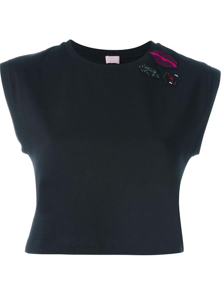 Giamba Lips Patch Sleeveless Cropped T-shirt