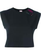 Giamba Lips Patch Sleeveless Cropped T-shirt