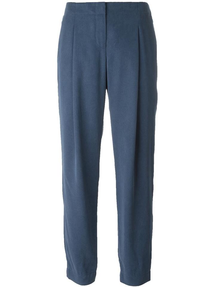 Akris Pleated Tapered Trousers, Women's, Size: 38, Blue, Lyocell