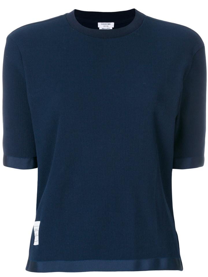 Thom Browne Tonal Grosgrain Ribbed Crewneck Tee - Blue