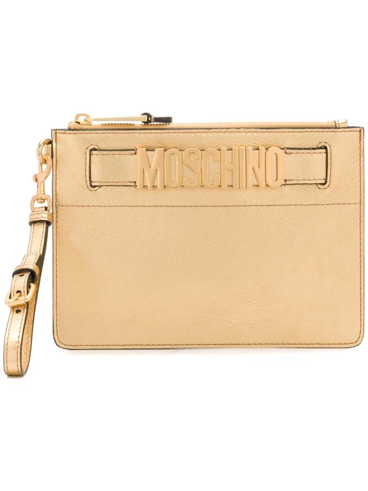 Moschino Logo Plaque Clutch - Metallic