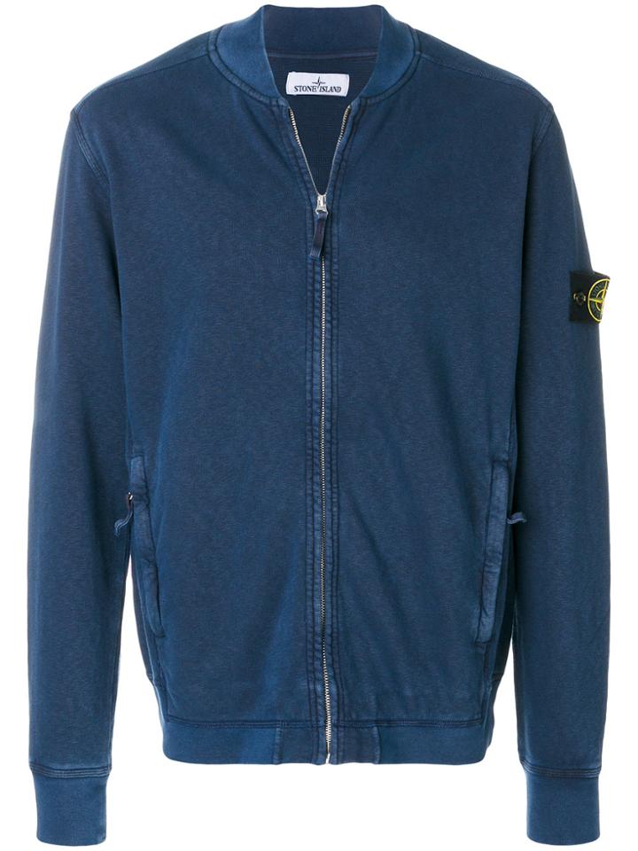 Stone Island Zipped Knitted Bomber Jacket - Blue