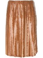 Emilio Pucci Sequined Pleated Skirt, Women's, Size: 44, Brown, Silk/polyester