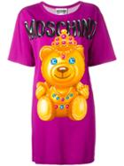 Moschino Crowned Bear T-shirt Dress, Size: 40, Pink/purple, Rayon/other Fibers