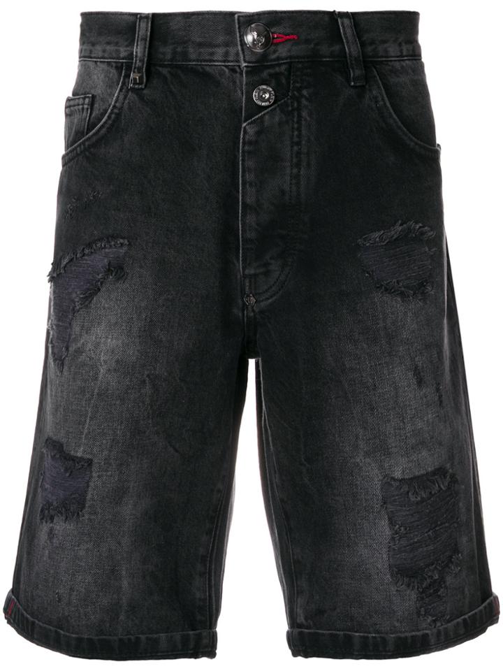 Philipp Plein Distressed Denim Shorts - Black