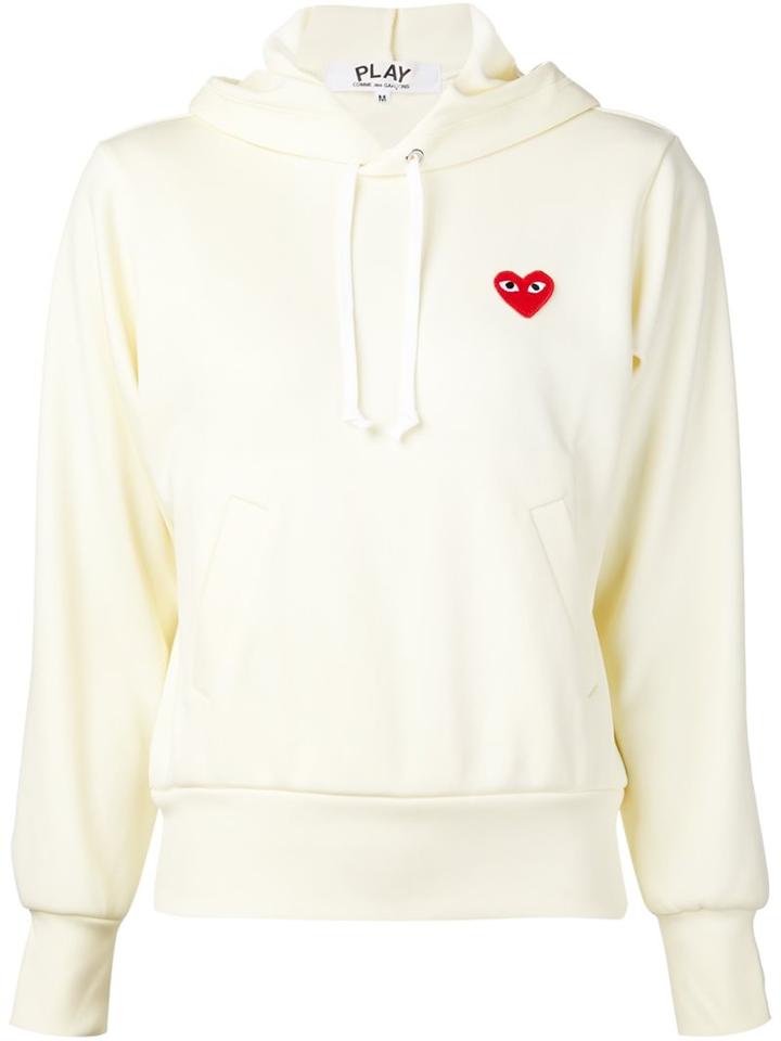 Comme Des Garçons Play Logo Patch Hoodie, Women's, Size: Large, White, Polyester