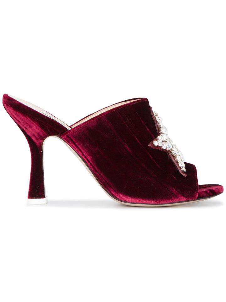 Attico Burgundy Velvet Debbie Crystal 115 Mules - Red