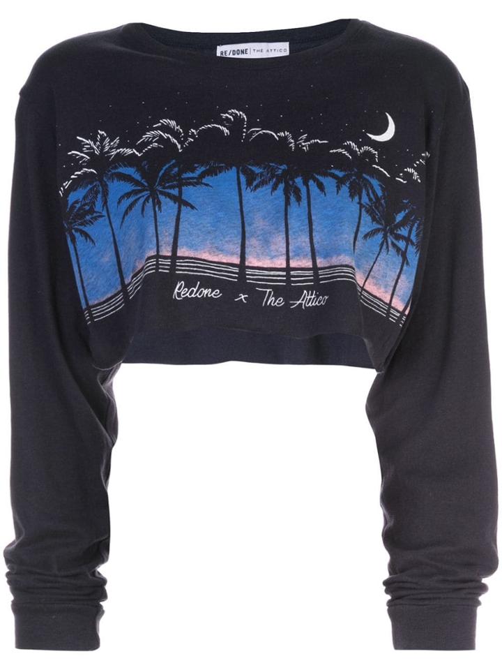 Re/done Cropped Graphic Print Sweatshirt - Black